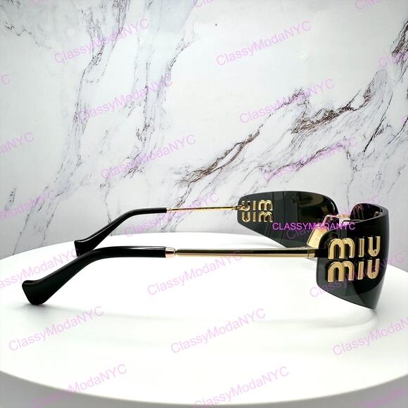 New MIU MIU Sunglasses Gold Dark Gray Lens Runway Wrap Rimless Authentic Miu Miu main image 11